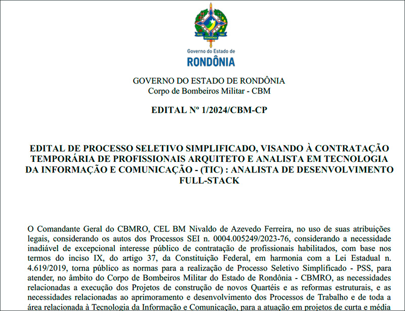Corpo de Bombeiros Militar de Rondônia abre seleção com salários de até R$ 7.829,48