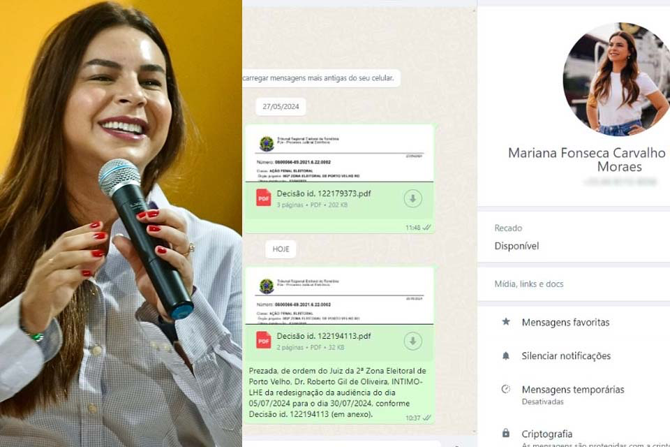 Mariana Carvalho responde à ação criminal diante da Justiça Eleitoral de Rondônia; se condenada ex-tucana pode pegar até um ano de detenção